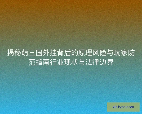 揭秘萌三国外挂背后的原理风险与玩家防范指南行业现状与法律边界